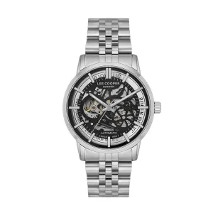 Lee Cooper Men's Automatic Watch Analog Black Dial with Silver Stainless Steel Band, LC08036.350