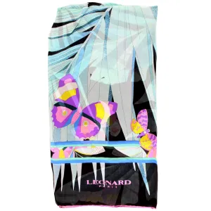 Leonard Paris Scarf Black Turquoise Purple Butterfly - Chiffon Silk Shawl SALE
