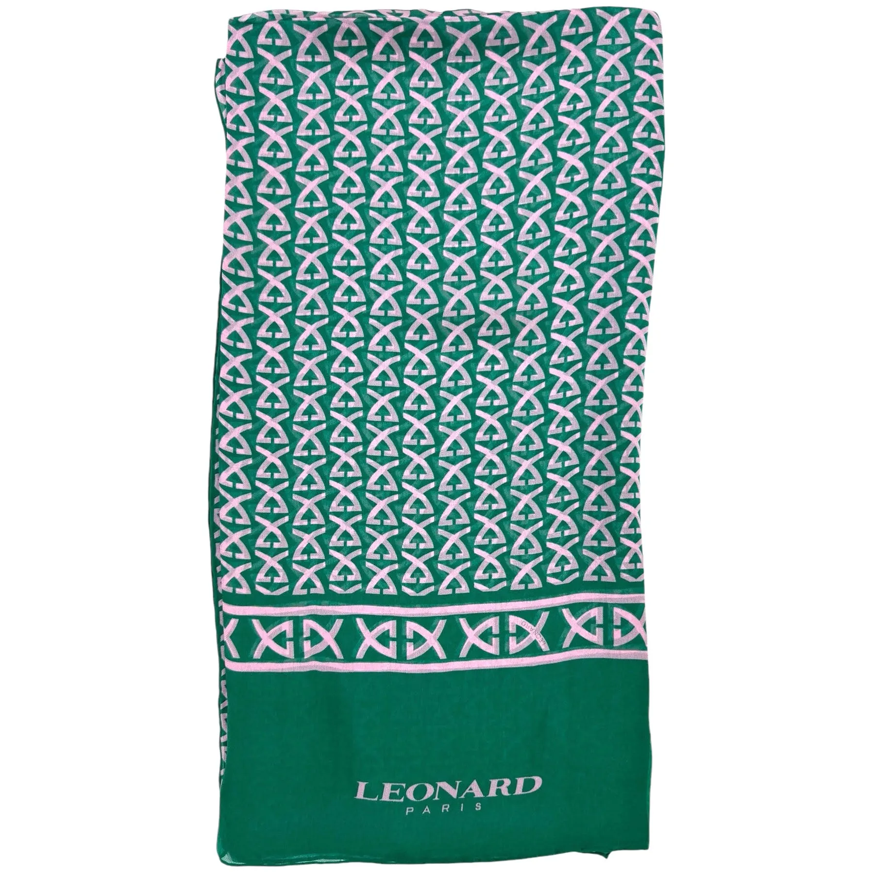 Leonard Paris Scarf Green Pink Logo Design - Chiffon Silk Shawl SALE