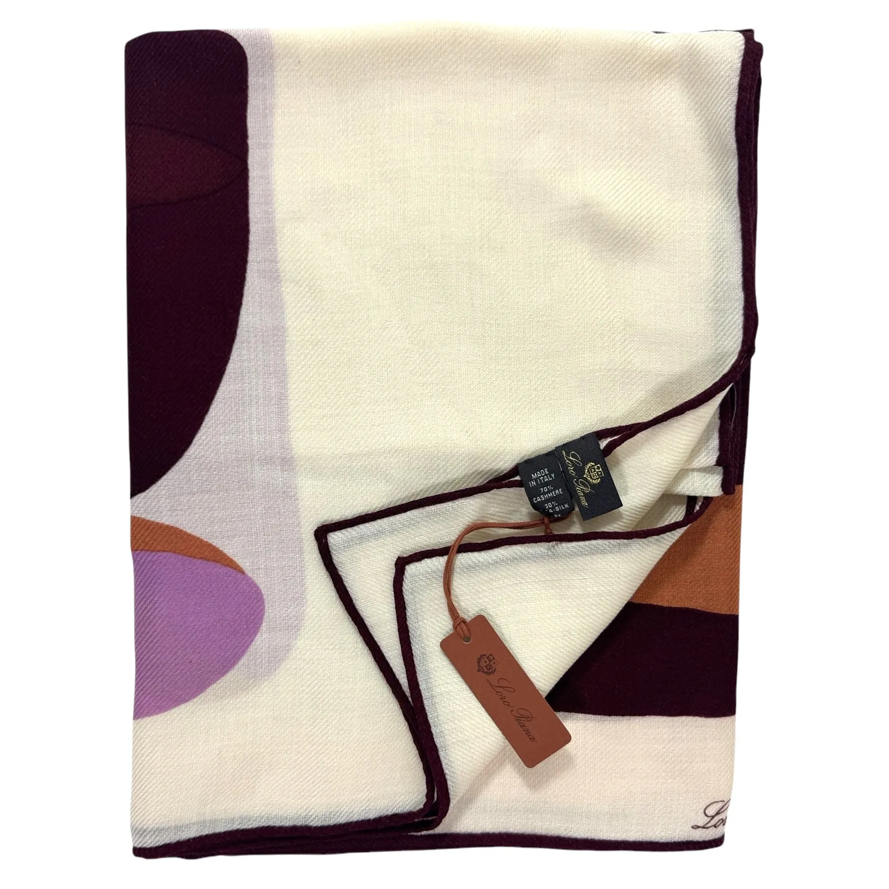 Loro Piana Square Scarf White Brown Lilac Cashmere Silk