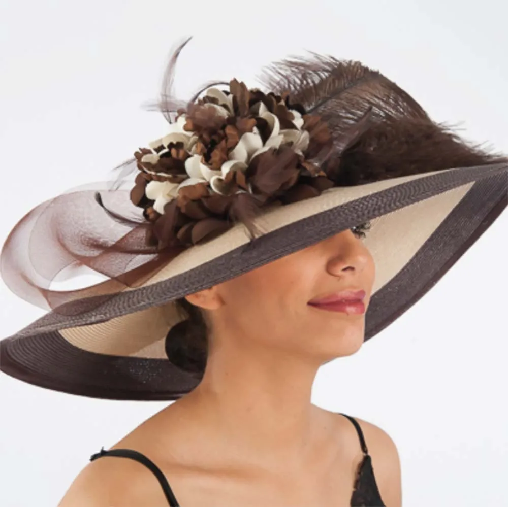Luxurious Wide Brim Brown and Beige Dress Hat - KaKyCO