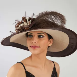 Luxurious Wide Brim Brown and Beige Dress Hat - KaKyCO