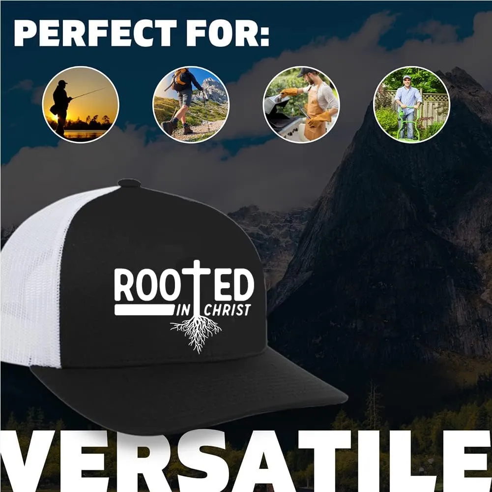Men's Christian Faith Cross Nails Embroidered Mesh Back Trucker Hat, Ocean Blue/Heather Grey/Beige