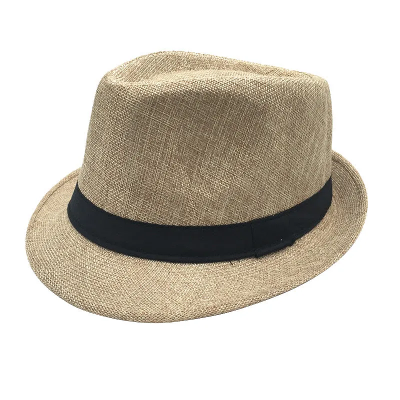 Mens Classic Fedora Light Beige Hat Short Brim