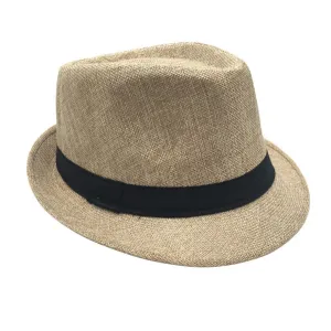 Mens Classic Fedora Light Beige Hat Short Brim