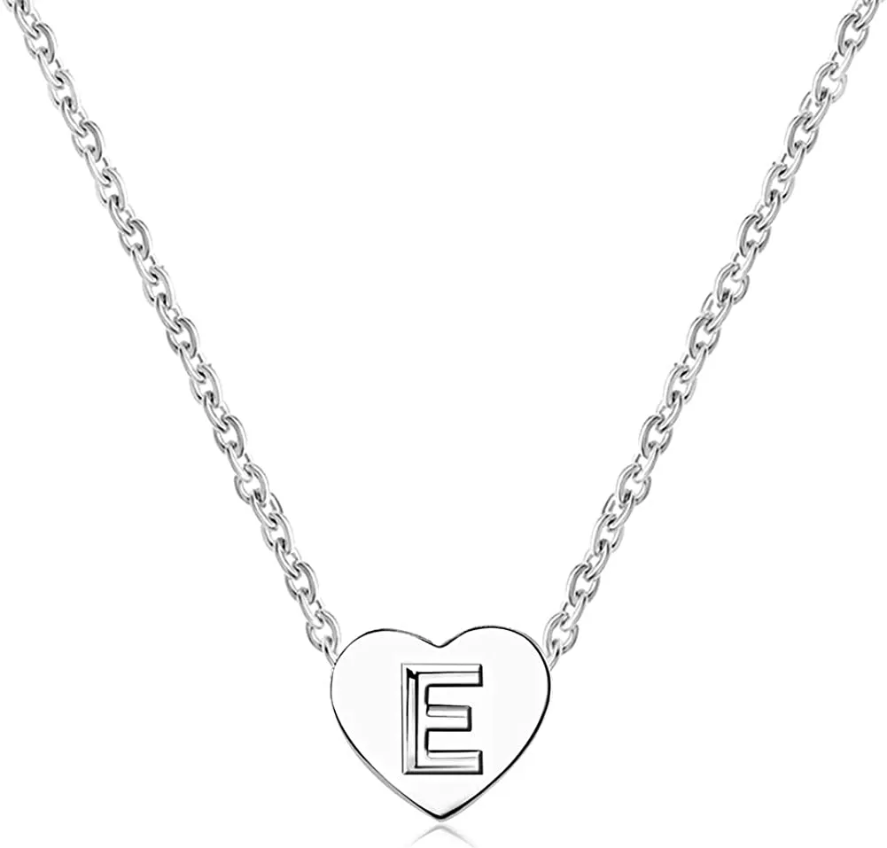 Minijewelry Silver Tiny Love Heart Initial Letter Necklace for Women Girls Alphabet A-Z Personalized Name Pendant Choker Necklaces