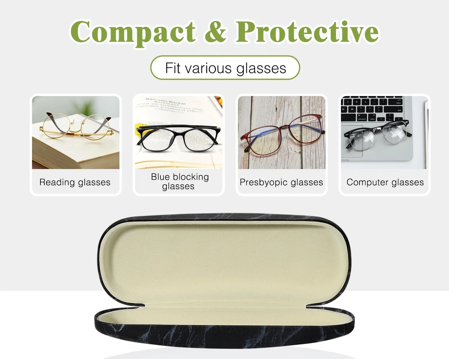 MoKo Hard Shell Eye Glasses Case, PU Leather Eyeglasses Cases with Cloth