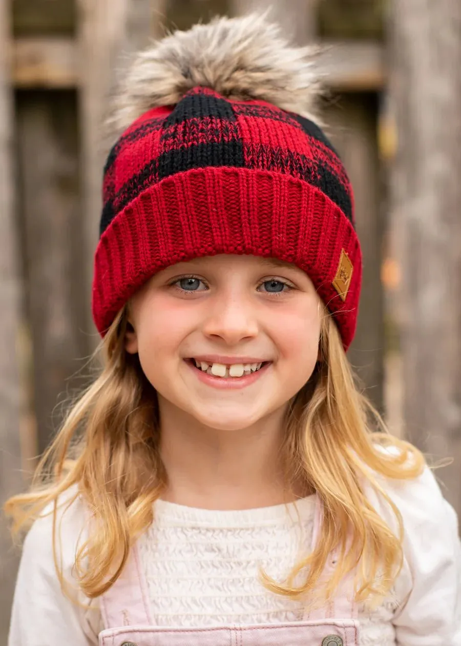 Mommy   Me Buffalo Plaid Pom Beanies