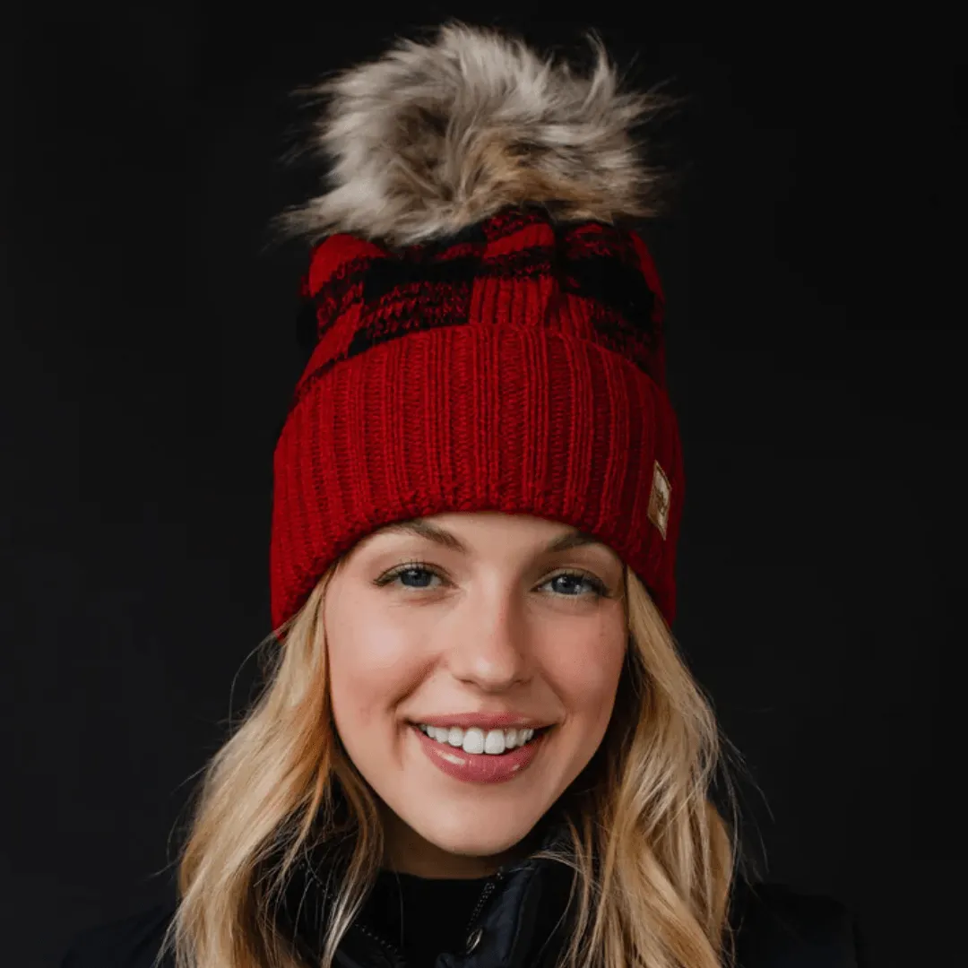 Mommy   Me Buffalo Plaid Pom Beanies