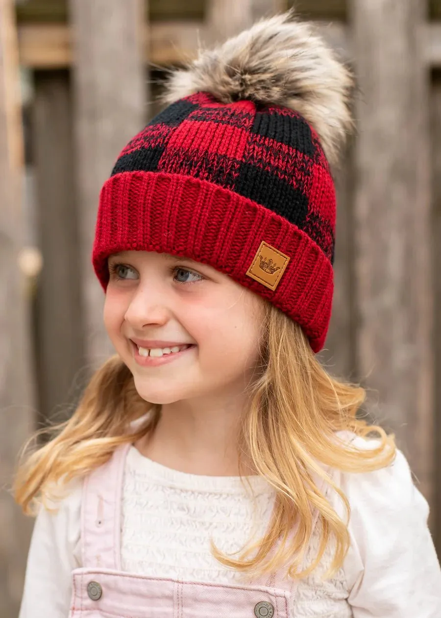 Mommy   Me Buffalo Plaid Pom Beanies