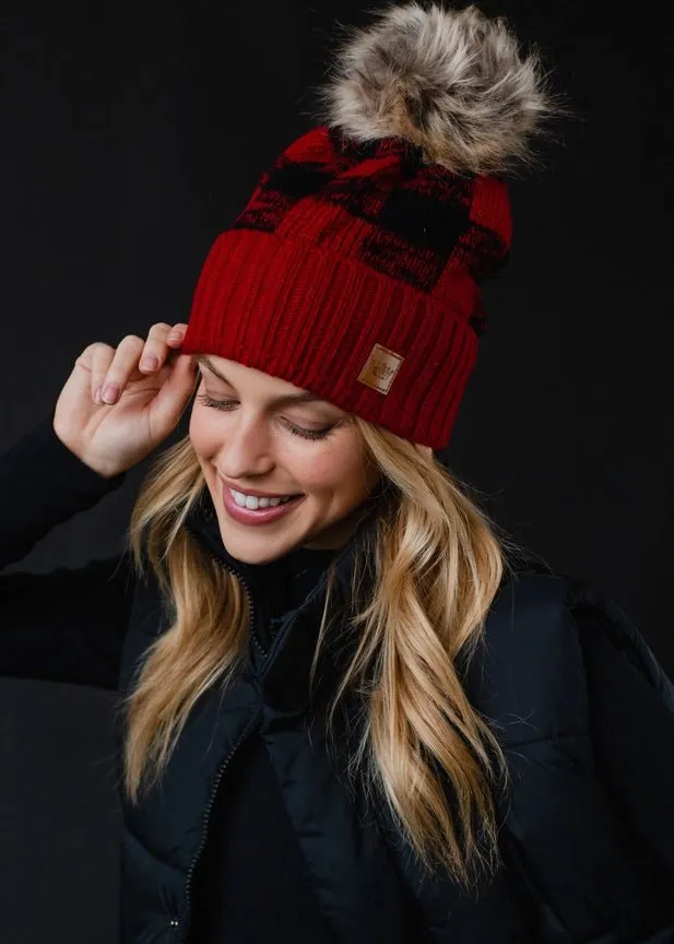 Mommy   Me Buffalo Plaid Pom Beanies