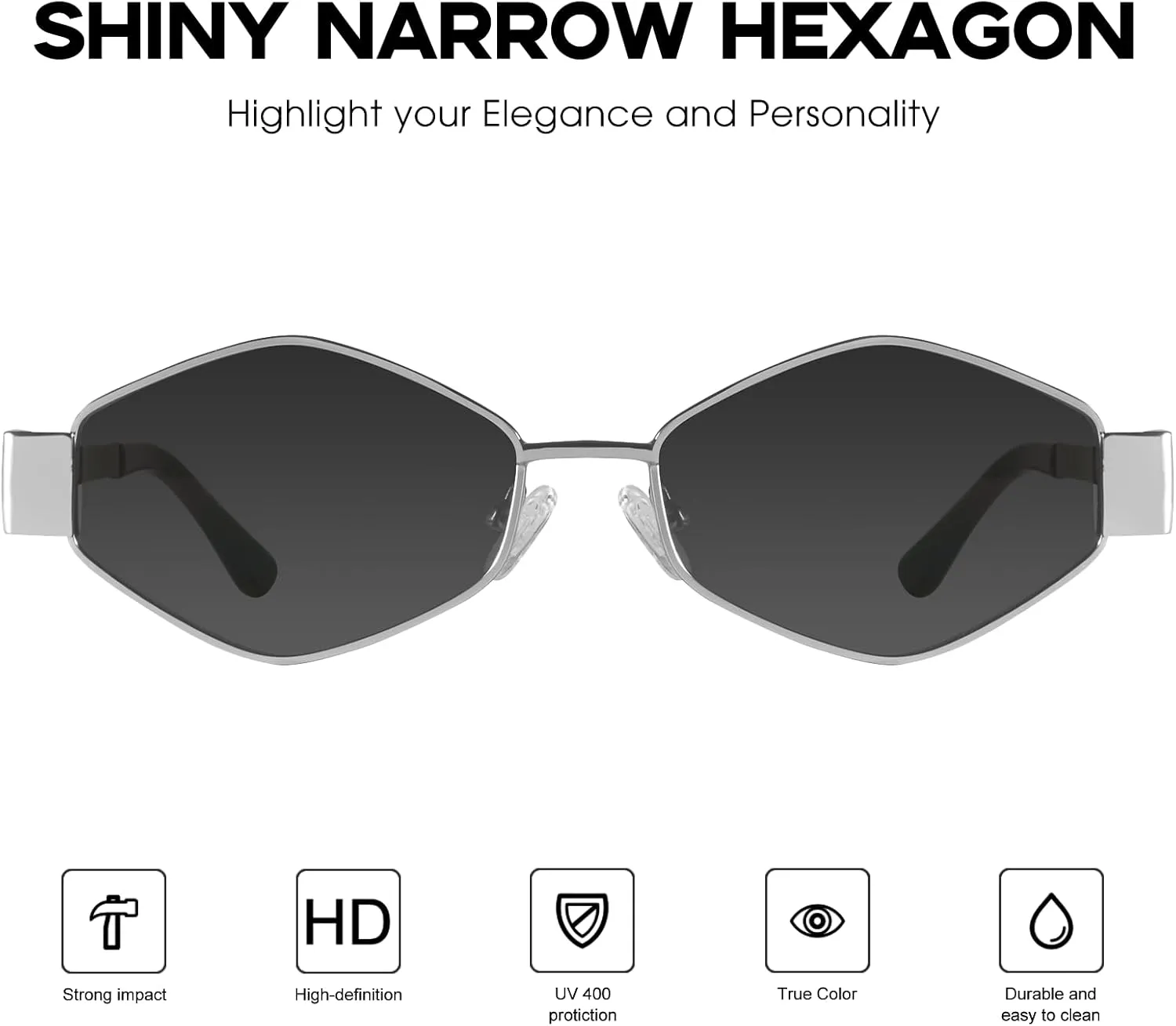mosanana Trendy Hexagon Metal Sunglasses for Women Small Retro Style MS52475