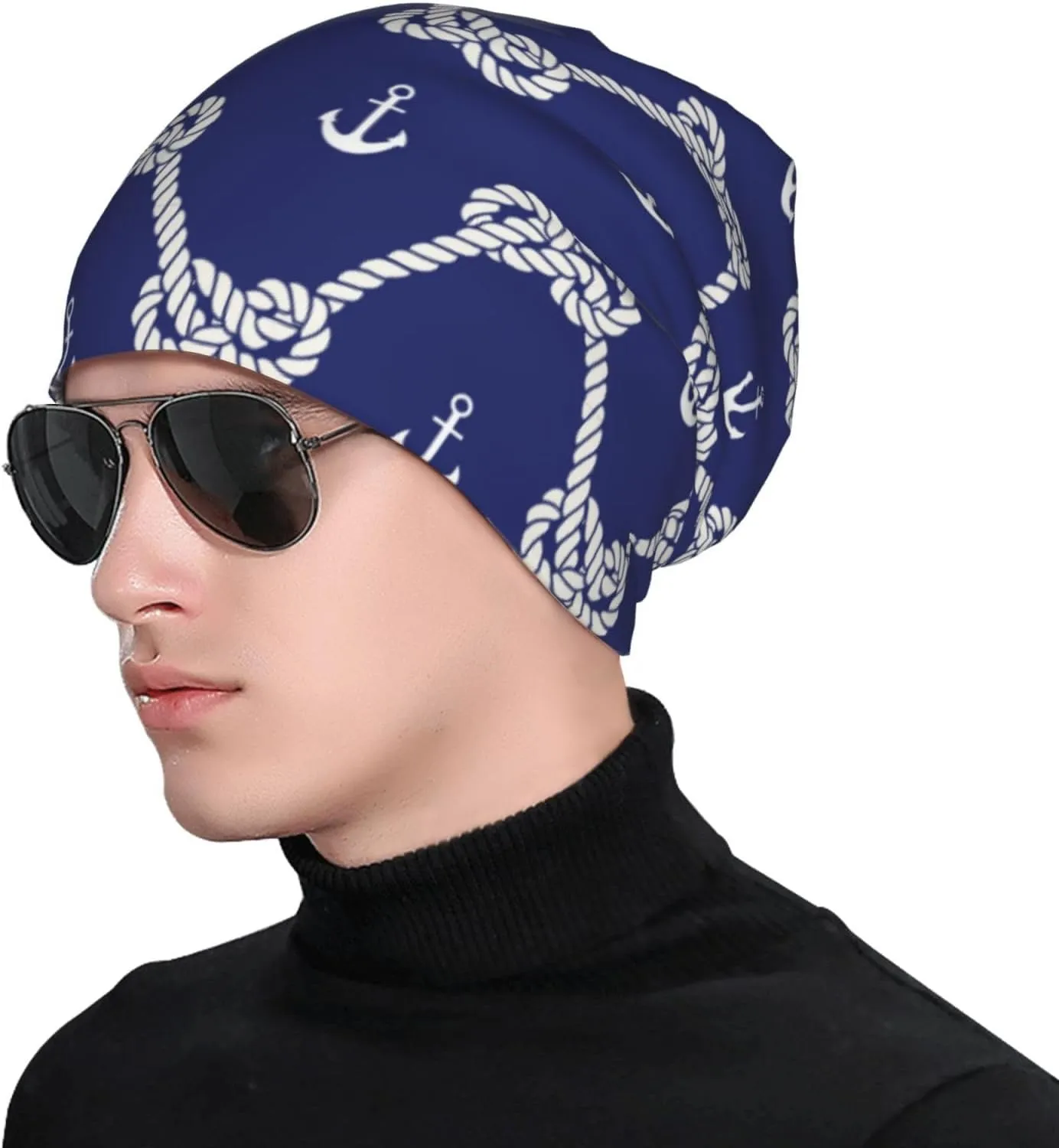 Nautical Anchor Knit Beanie Hat Adults Stretch Knitted Skull Beanies Cap Hats for Women Men
