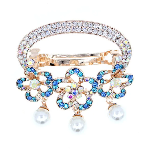 Oval Floral Princess Hair Barrette w/ Pearl Tassels