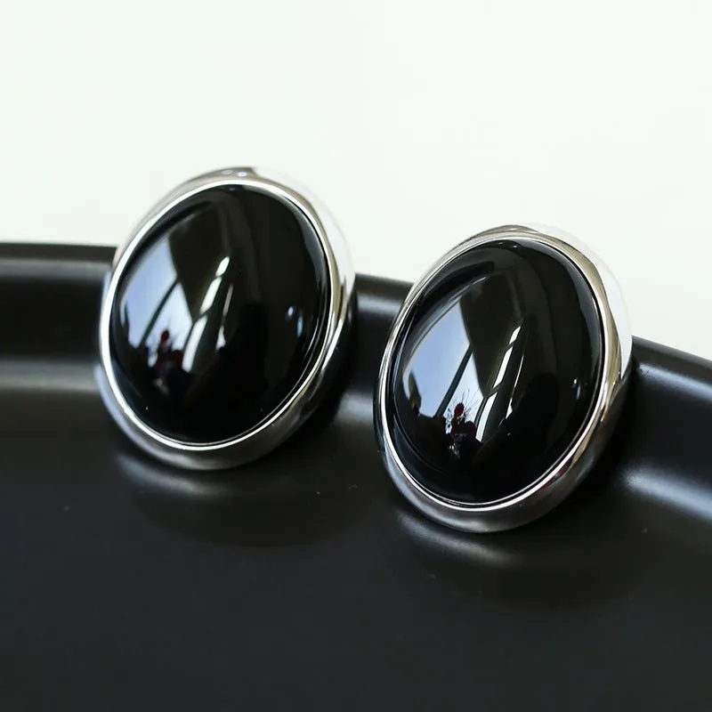 Oval Stud Earrings: White Mother-of-Pearl, Black Agate, Wood Grain Stone
