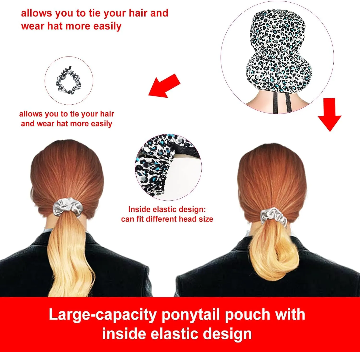 Scrub Cap with Silky Inner - Cotton Hat with Sweatband and Buttons, Adjustable Tie Back Ponytail(Randomly Provide Hair Ring)