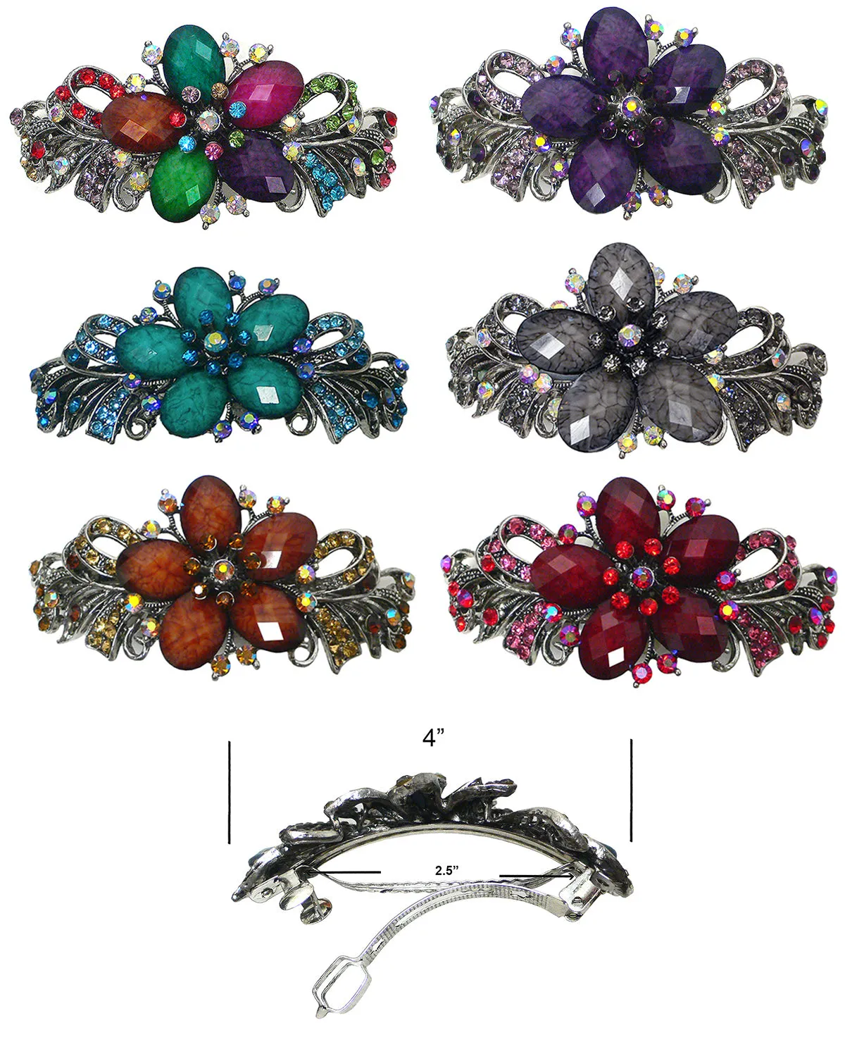 Set of 3 Bella Large Barrettes Thick Hair Hairclips U86012-0052-3