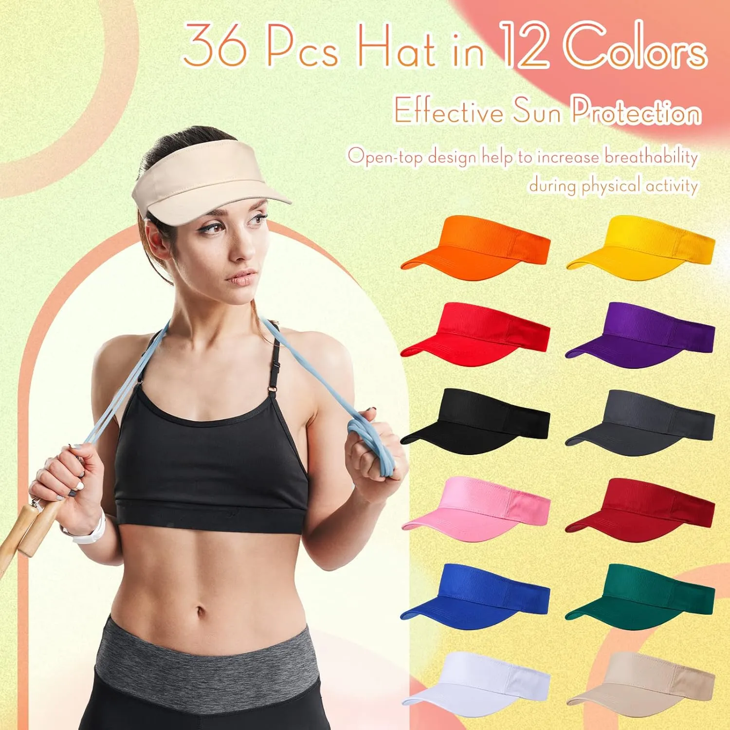 Silkfly 36 Pack Sun Visor Hats Adjustable Sports Athletic hat UV Protection Sun Visor Cap for Men Women Tennis Running Golf