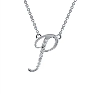 Sterling Silver Simulated Diamond Initial P Necklace