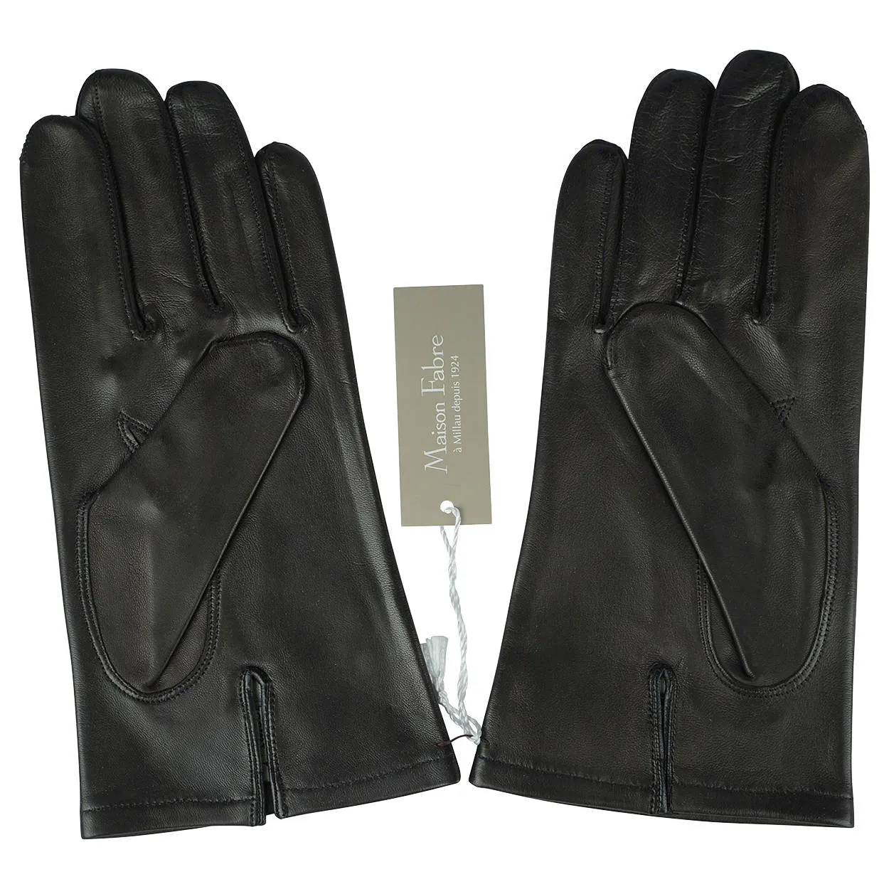 Unused Mens Black Leather Gloves Silk Lined Maison Fabre France NWT Size 9 1/2
