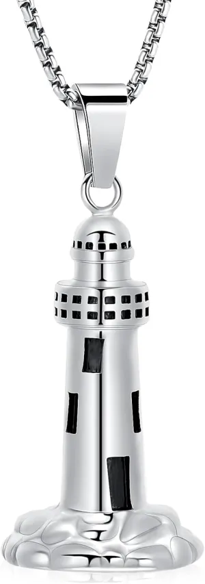 Urn Necklace for Ashes Men's Cremation Jewelry Lighthouse Memorial Urn Necklace For Loves One Ashes Holder with Filling Kits
