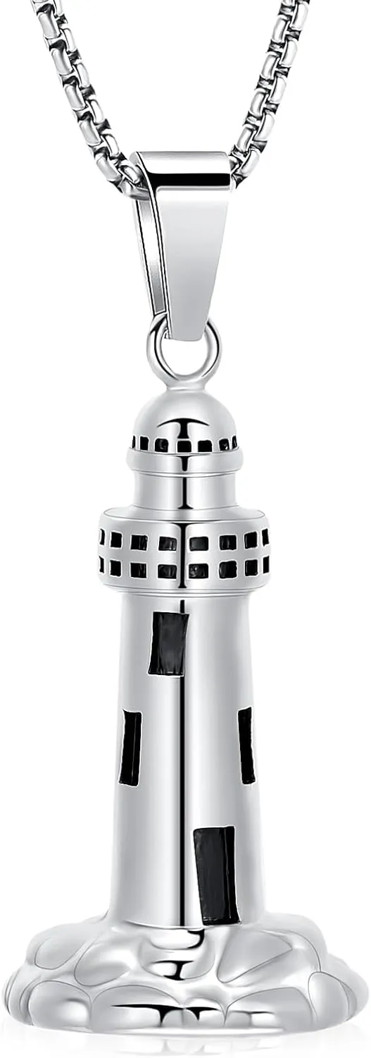 Urn Necklace for Ashes Men's Cremation Jewelry Lighthouse Memorial Urn Necklace For Loves One Ashes Holder with Filling Kits