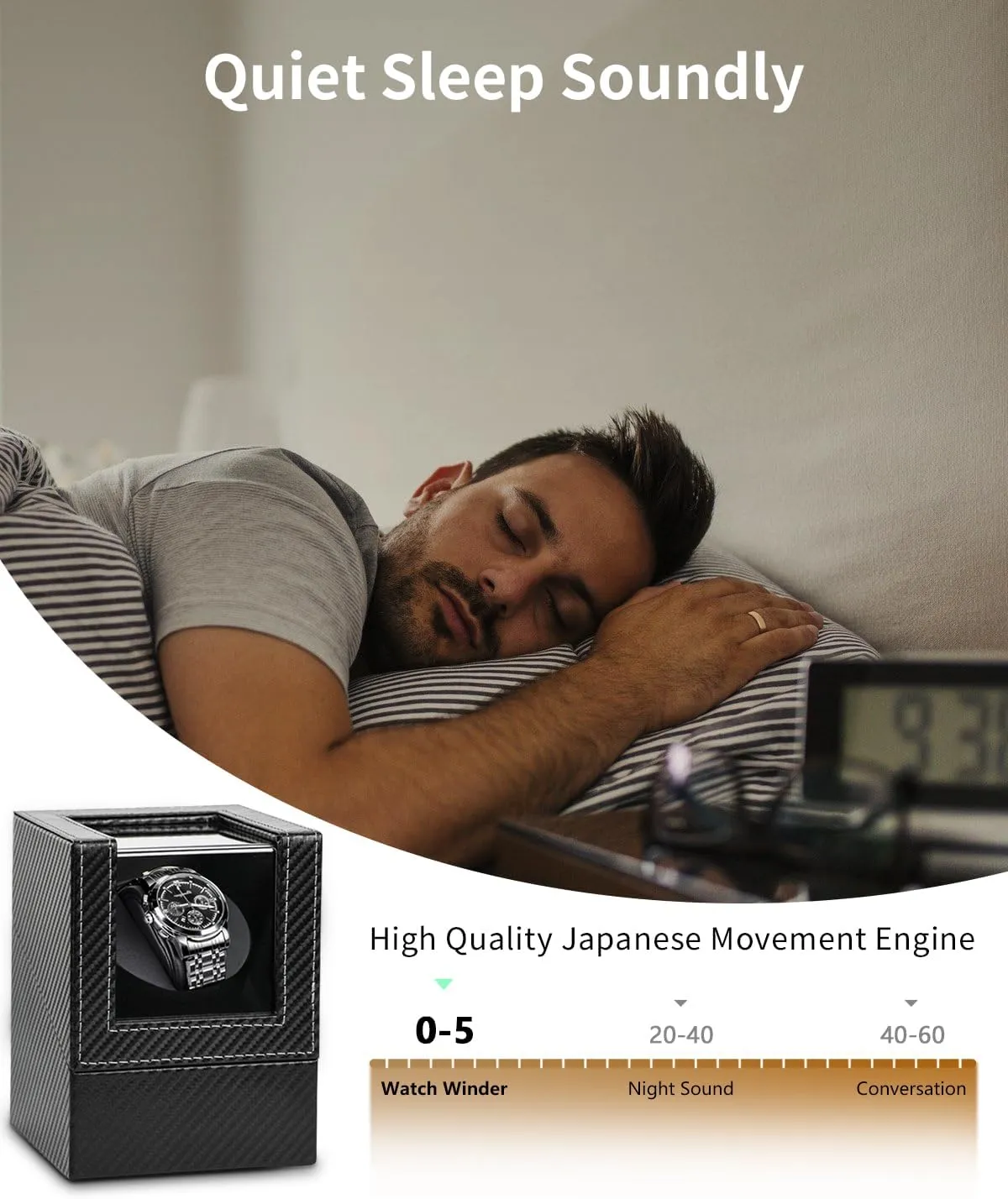 Watch Winder for Automatic Watches: Automatic Single Watch Winder Box, Rotating Watch Case in Black Carbon Fiber Leather, Watch Rotator with Japanese Quiet Motor, Battery Powered or AC Adapter