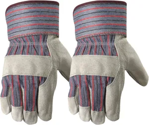 Wells Lamont 2 Pair Pack Men's Leather Work Gloves with Heavy Duty Reinforced Palms, Large (4006N-WNW) , Grey
