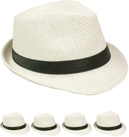 white color straw fedora hat Case of 72