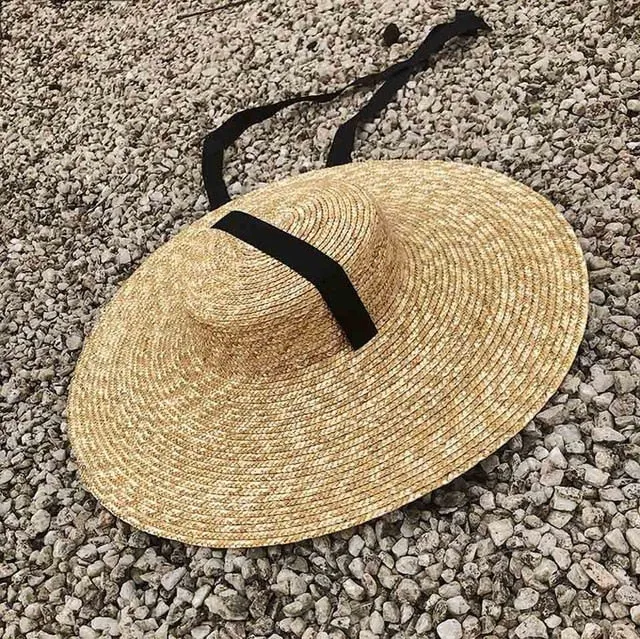 Women  Raffia Wide Brim Boater Hat