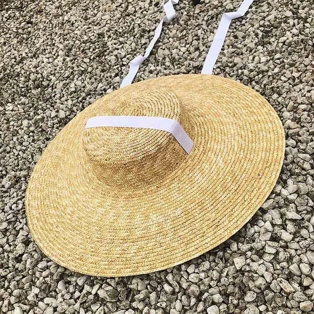 Women  Raffia Wide Brim Boater Hat