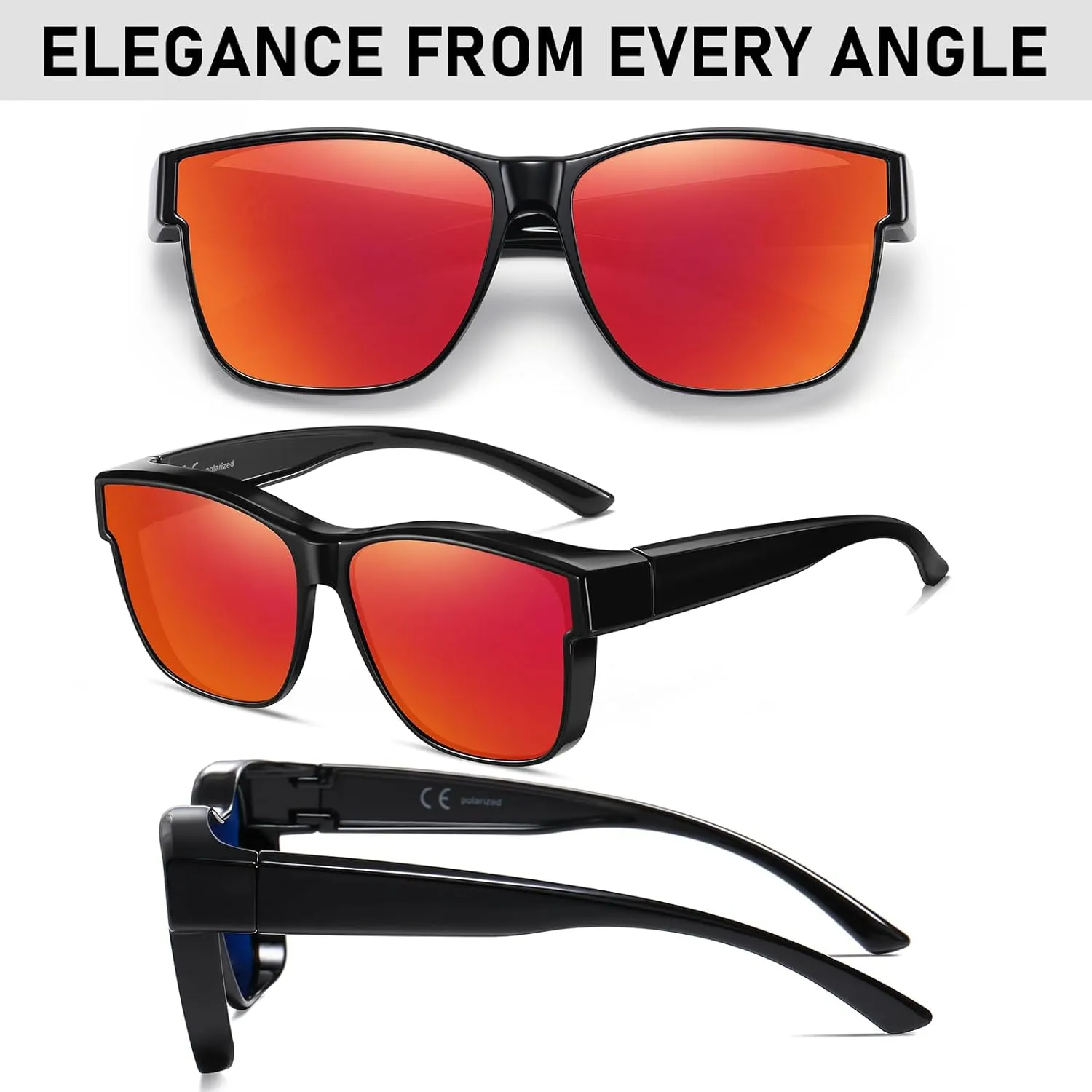 Wzerry Polarized Fit Over Glasses Sunglasses, Wear Over Sunglasses Wrap Around Shades for Men Women UV400 Pretection