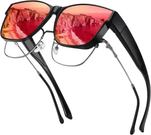 Wzerry Polarized Fit Over Glasses Sunglasses, Wear Over Sunglasses Wrap Around Shades for Men Women UV400 Pretection