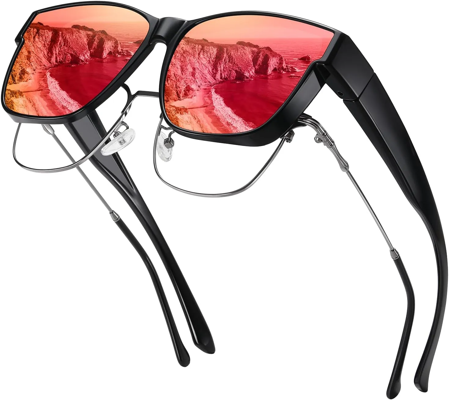 Wzerry Polarized Fit Over Glasses Sunglasses, Wear Over Sunglasses Wrap Around Shades for Men Women UV400 Pretection