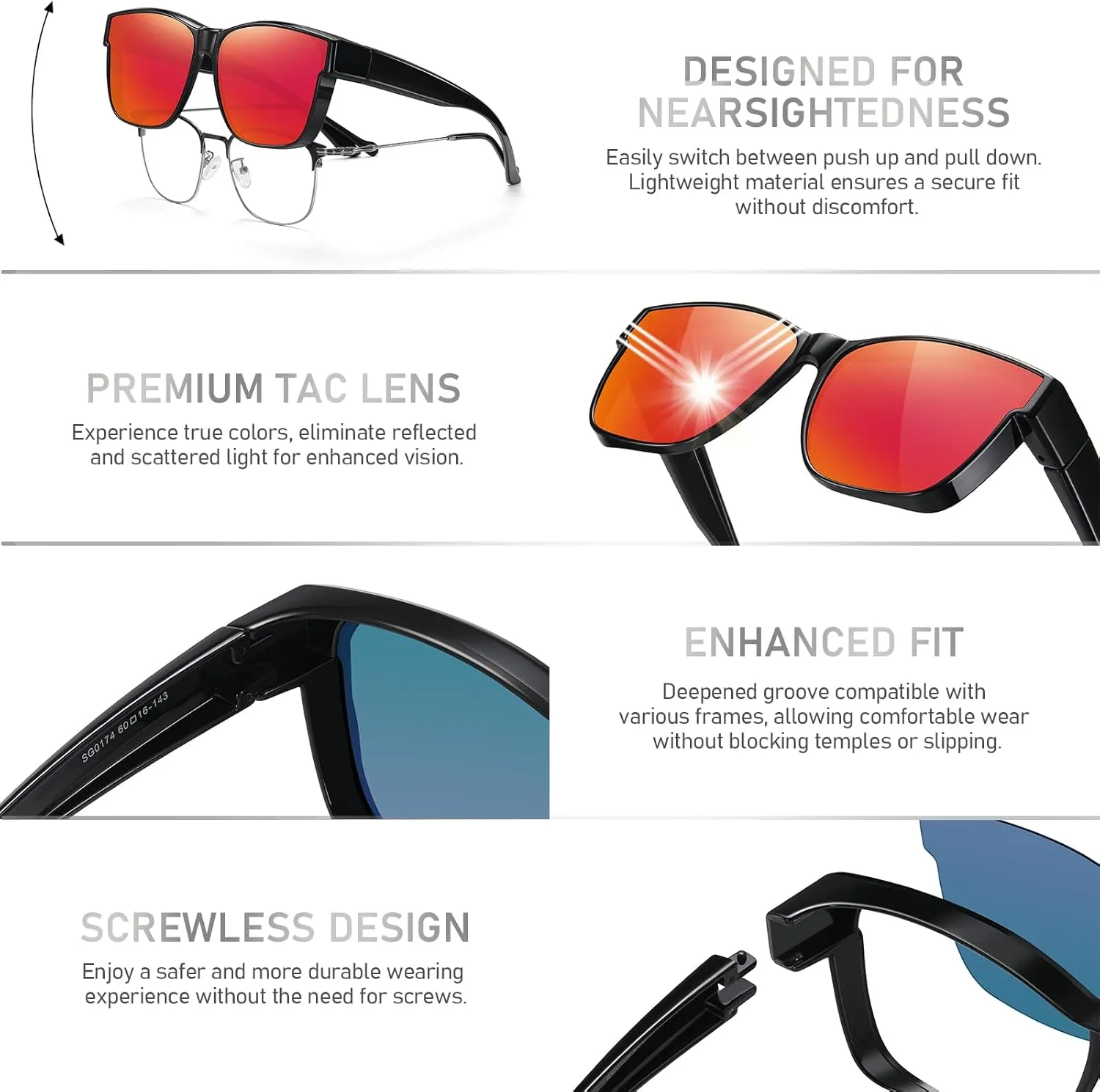 Wzerry Polarized Fit Over Glasses Sunglasses, Wear Over Sunglasses Wrap Around Shades for Men Women UV400 Pretection