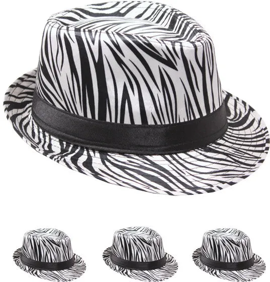 zebra print fedora hat Case of 72