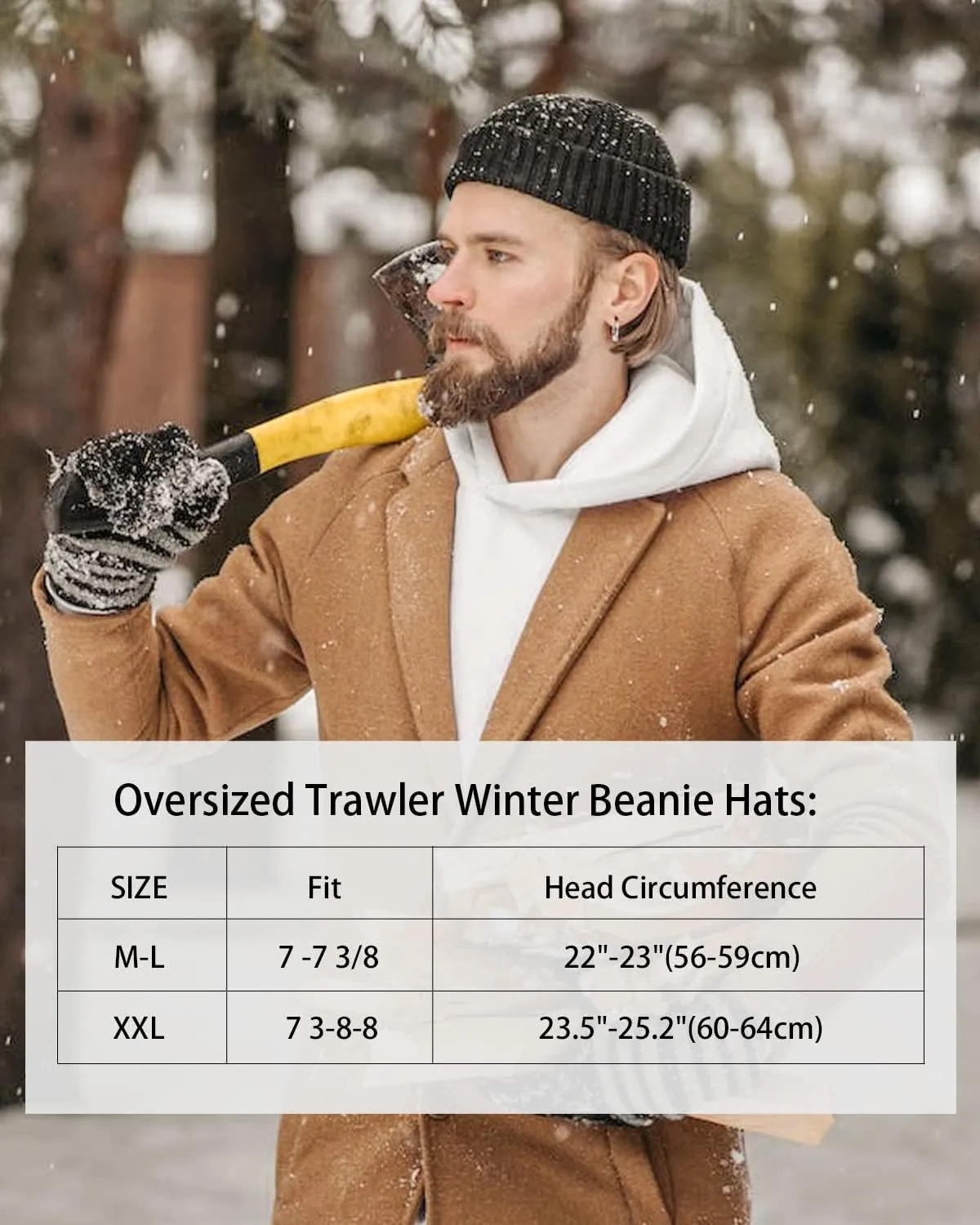 Zylioo XXL Brimless Beanie Hats,Large Knitted Trawler Skull Cap,Winter Stretchy Docker Cap,Warm Rolled Cuff Harbour Hat
